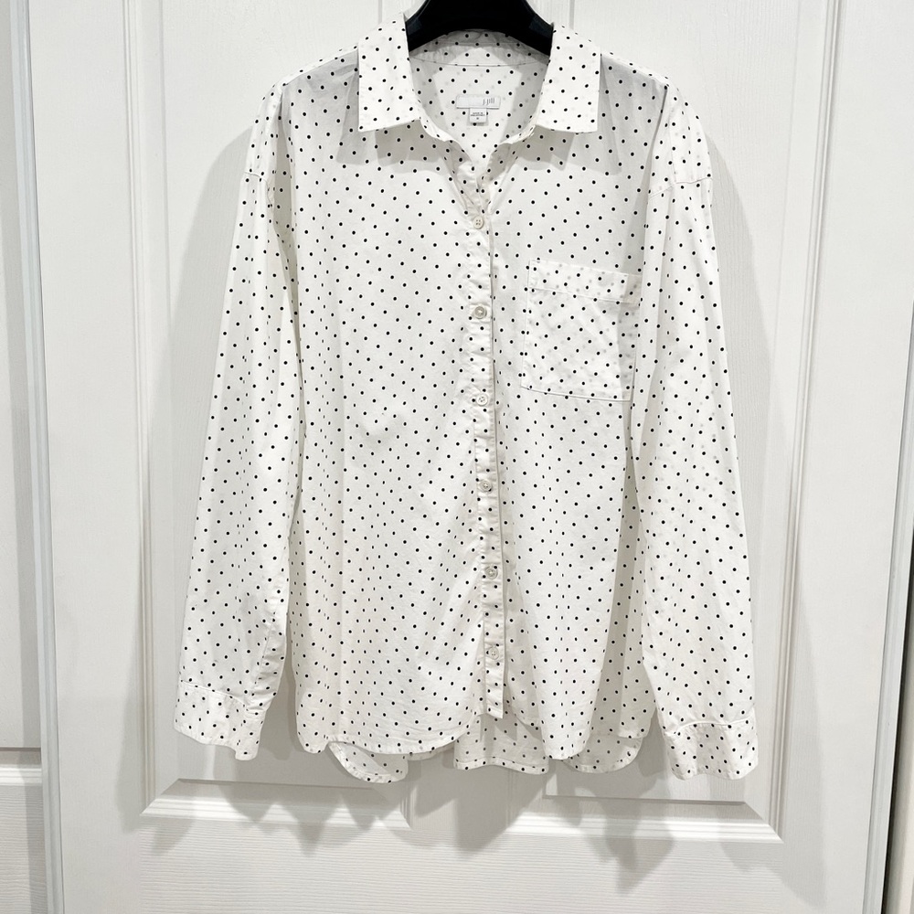 J.Jill Women's Polka Dot Button Up Blouse Long Sleeve Lightweight White Black M